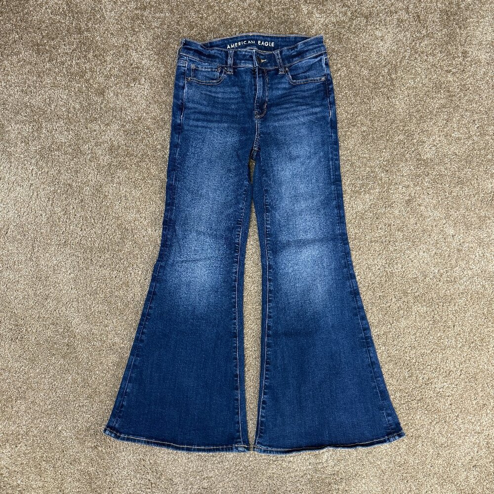 American Eagle Outfitters Festival Flare Jeans Womens 28x26 Blue Denim Stretch